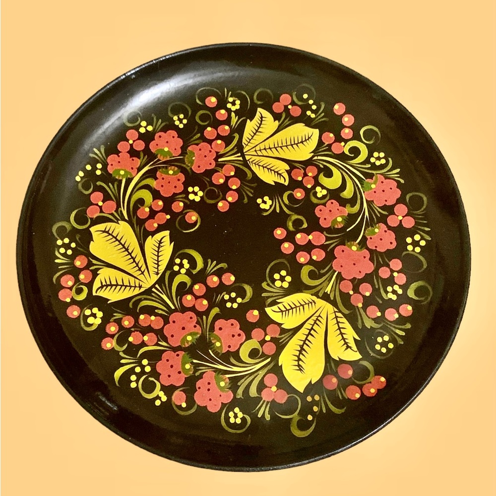 Vintage Russian Khokhloma Folk Art Wooden Hand Painted Serving Tray and Cups - Picture 3 of 13